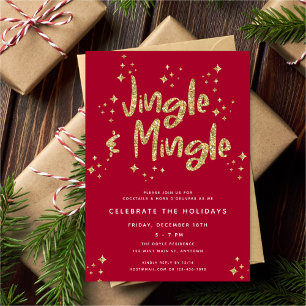 Jingle & Mingle Faux Gold Glitter Holiday Party Invitation