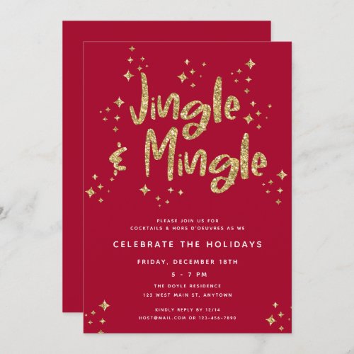 Jingle  Mingle Faux Gold Glitter Holiday Party Invitation