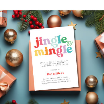 Jingle & Mingle Festive Colorful Christmas Party Invitation by KacaoPrints at Zazzle