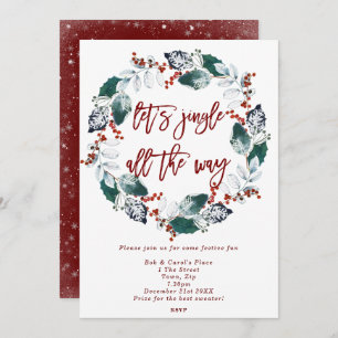 jingle & mingle floral wreath holiday party invitation