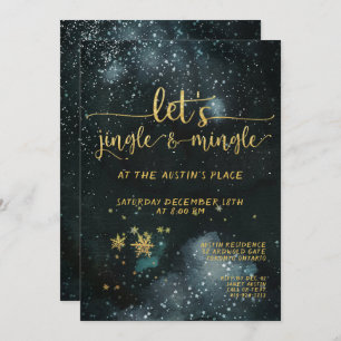 Jingle & Mingle Gold Calligraphy Holiday Party Invitation