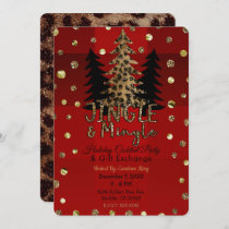 Jingle & Mingle Gold Glam Leopard Christmas Party Invitation
