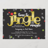 Jingle & Mingle Gold Red and Green Christmas Party Invitation