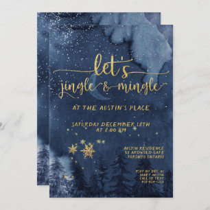 Jingle & Mingle Gold Winter Woodland Holiday Party Invitation
