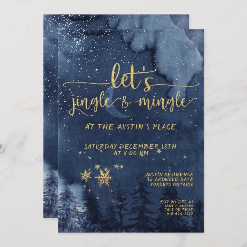 Jingle  Mingle Gold Winter Woodland Holiday Party Invitation