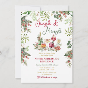 Jingle & Mingle Greenery Cocktail Christmas Dinner Invitation