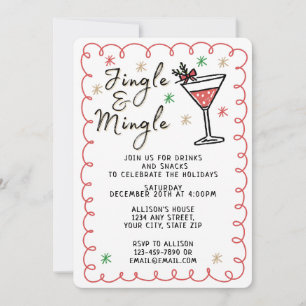 Jingle & Mingle Hand Drawn Christmas Holiday Party Invitation