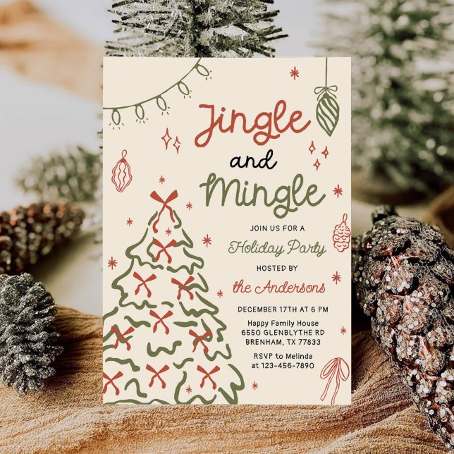 Jingle & Mingle Hand Drawn Christmas Holiday Party Invitation (Creator Uploaded)