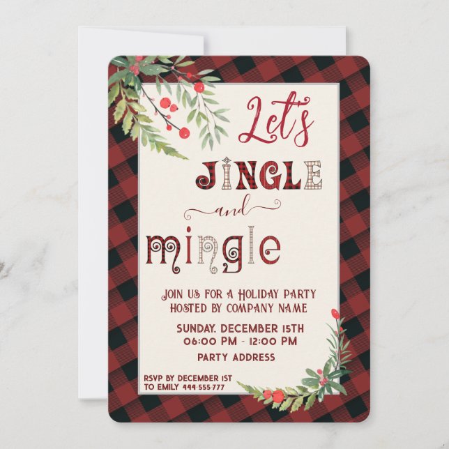 Jingle & mingle holiday party corporate invitation (Front)