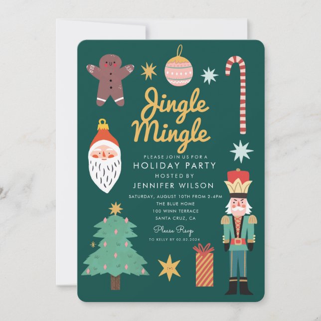 Jingle Mingle Merry  Whimsical Holiday Party Invitation (Front)