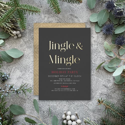 Jingle  Mingle Minimal Christmas Holiday Party Bk Foil Invitation