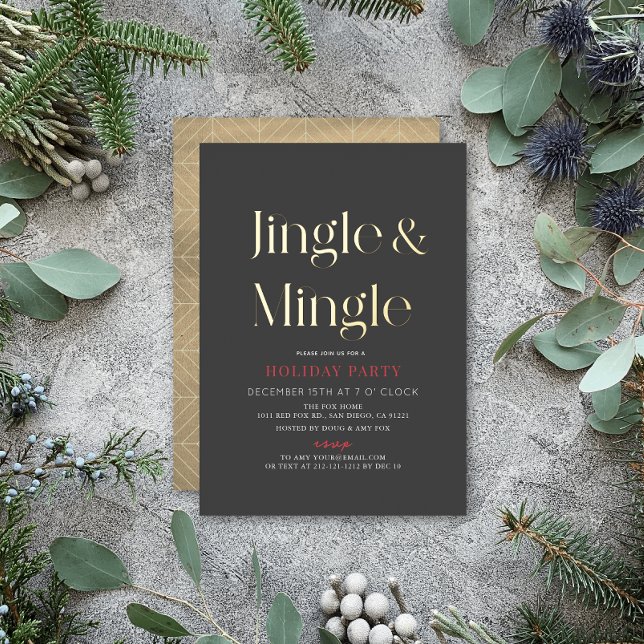 Jingle & Mingle Minimal Christmas Holiday Party Bk Foil Invitation (Creator Uploaded)