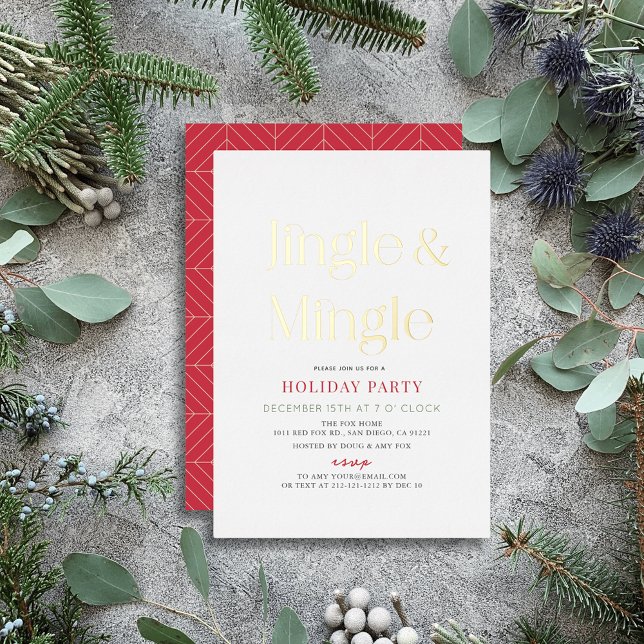 Jingle & Mingle Minimal Christmas Holiday Party Foil Invitation (Creator Uploaded)