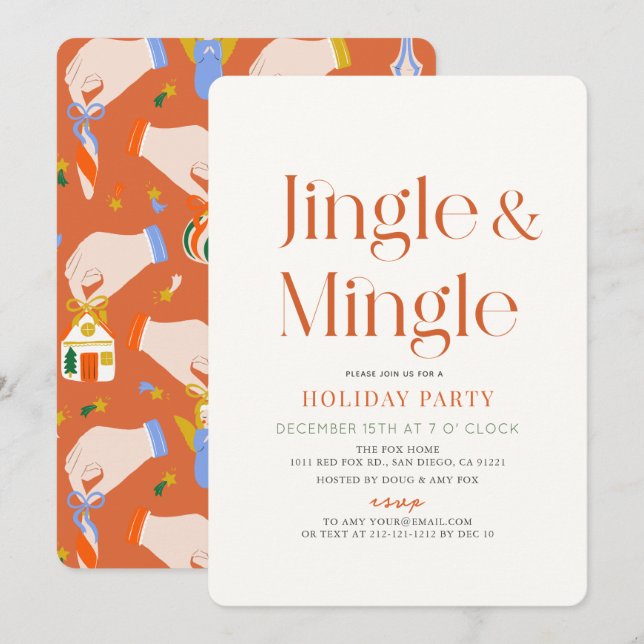 Jingle & Mingle Minimal Christmas Holiday Party Invitation (Front/Back)