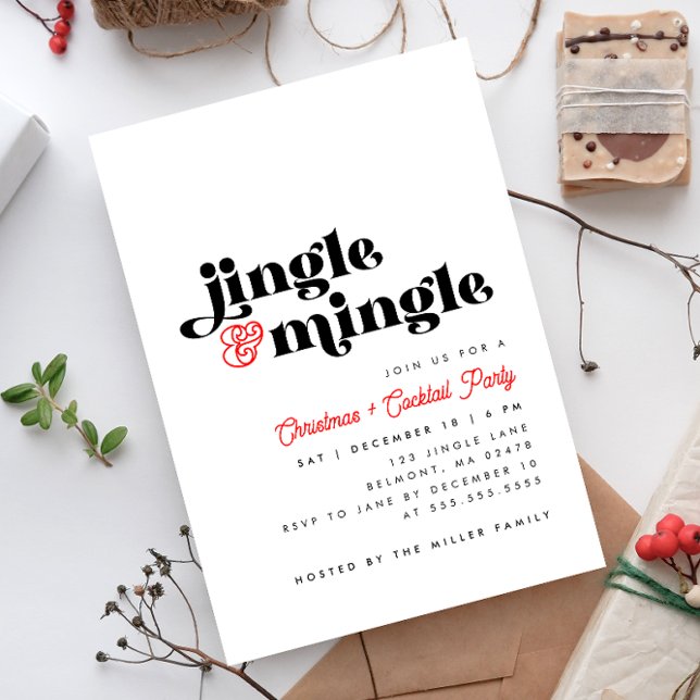 Jingle Mingle Modern Christmas Cocktail Party Invitation (Creator Uploaded)