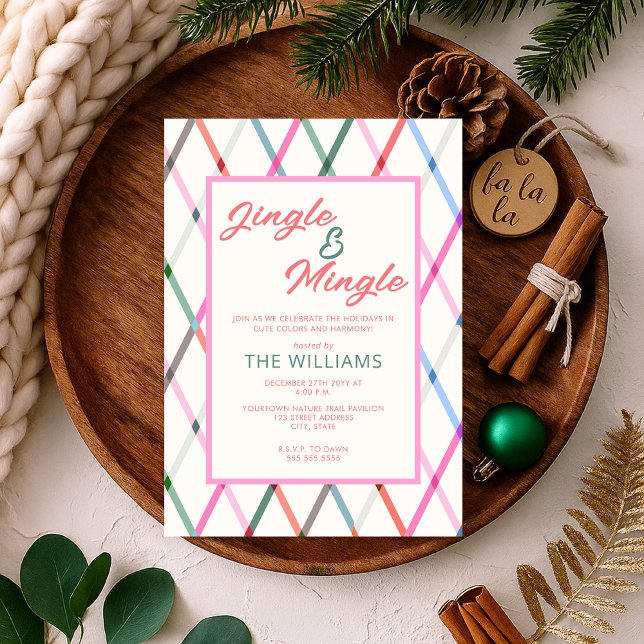 Jingle Mingle Pastel Checkered Pattern Christmas Invitation (Creator Uploaded)