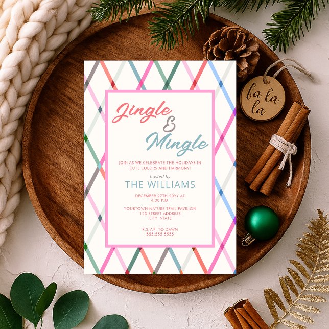 Jingle Mingle Pastel Checkered Pattern Christmas Invitation (Creator Uploaded)