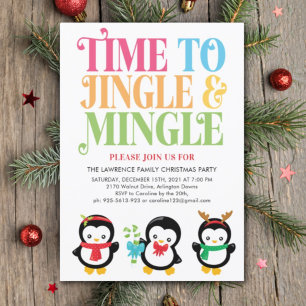 Jingle & Mingle Penguin Fun Christmas Party Invitation