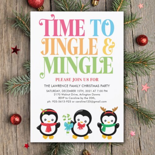 Jingle  Mingle Penguin Fun Christmas Party  Invitation