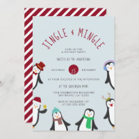 Jingle & Mingle Penguin Holiday Party Invitation