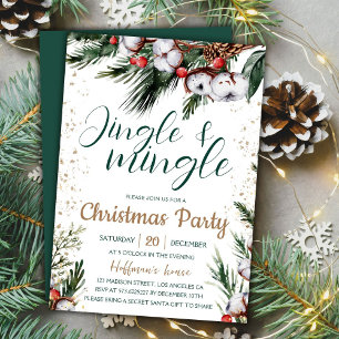 Jingle & Mingle Pine Greenery Christmas Party Invitation