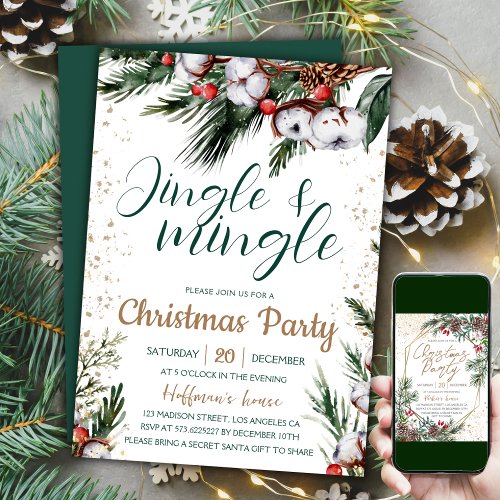 Jingle  Mingle  Pine Greenery Christmas Party Invitation