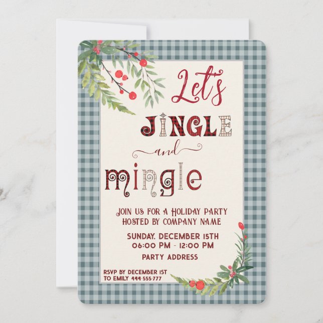 Jingle & mingle plaid holiday party corporate  invitation (Front)