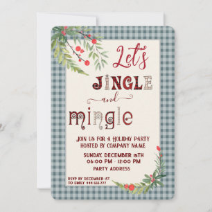 Jingle & mingle plaid holiday party corporate invitation