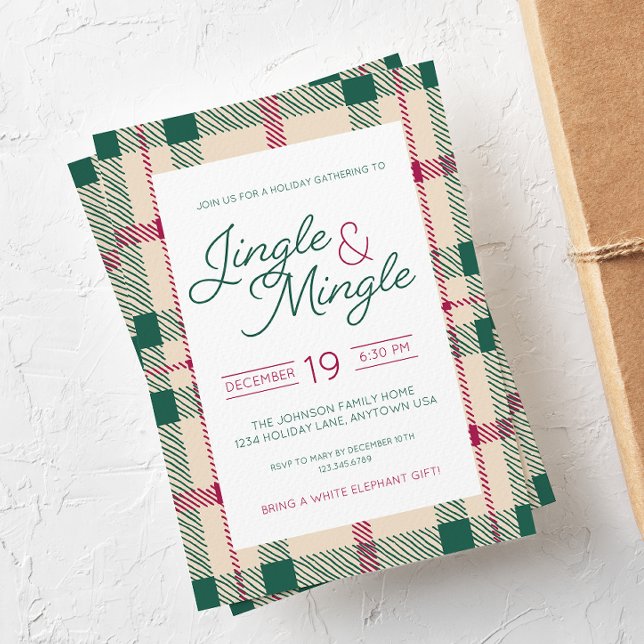 Jingle & Mingle Plaid Holiday Party Invitation (Creator Uploaded)