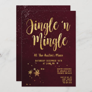 Jingle Mingle Red Gold Calligraphy Holiday Party Invitation