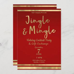 Jingle & Mingle Red Gold Corporate Christmas Party Invitation