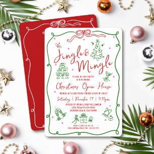 Jingle Mingle Red Green Hand Drawn Doodles Holiday Invitation