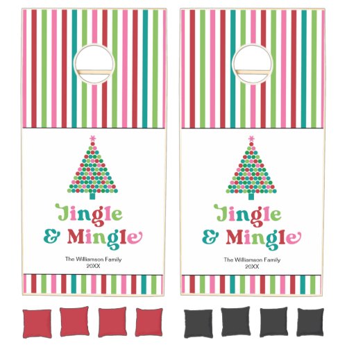 Jingle  Mingle Retro Bright Fun Holiday Stripes Cornhole Set