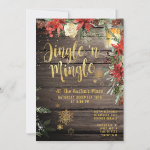 Jingle & Mingle Rustic Gold Calligraphy Party Invitation