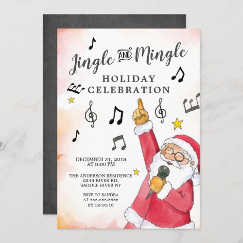 Jingle Mingle Singing Santa Holiday Party Invitation