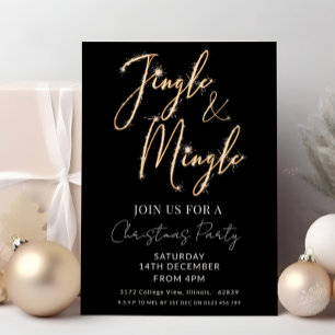 Jingle & Mingle Sparkle Script Black Christmas Invitation