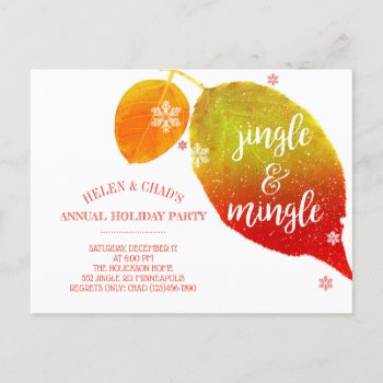 Jingle & Mingle Warm Holiday Party Invitation Postcard by Whimsical_Holidays at Zazzle