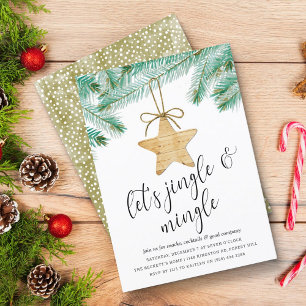 Jingle & Mingle Watercolor Pine Tree Holiday Party Invitation