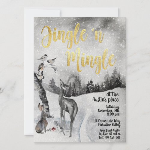 Jingle  Mingle Watercolor Woodland Party Invite