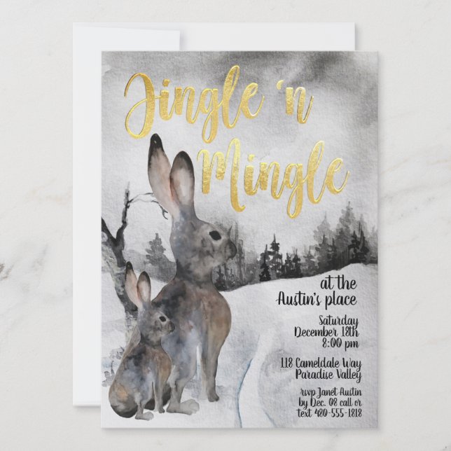 Jingle & Mingle Watercolor Woodland Party Invite (Front)