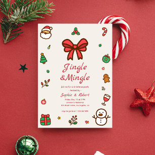 Jingle &Mingle Whimsy Doodle Frame Christmas Party Invitation