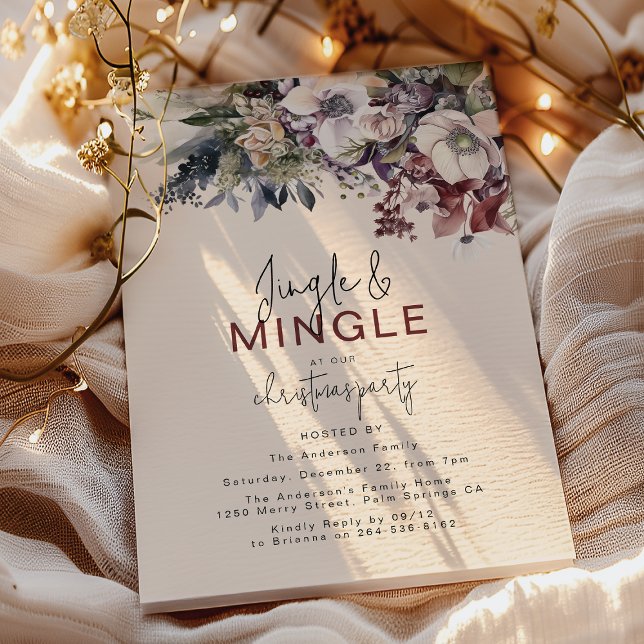 Jingle & Mingle Winter Floral Christmas Party Invitation (Creator Uploaded)