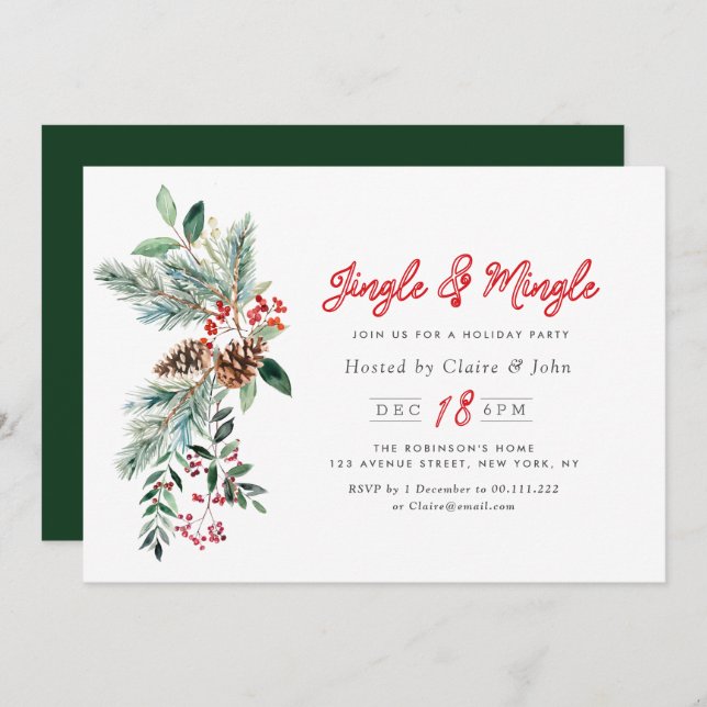 Jingle & Mingle winter foliage christmas party Invitation (Front/Back)