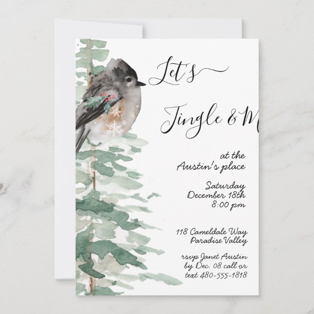 Jingle Mingle Woodland Tree & Bird Party Invite (Front)