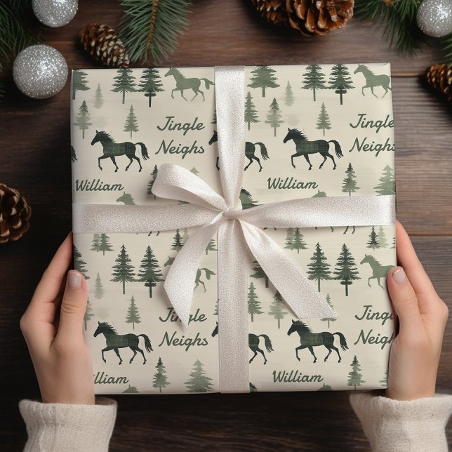 Jingle Neighs” Horse Wrapping Paper | Custom Name  (Creator Uploaded)
