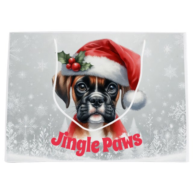 Jingle Paws and Boxer Dog Joy  Large Gift Bag (Front)
