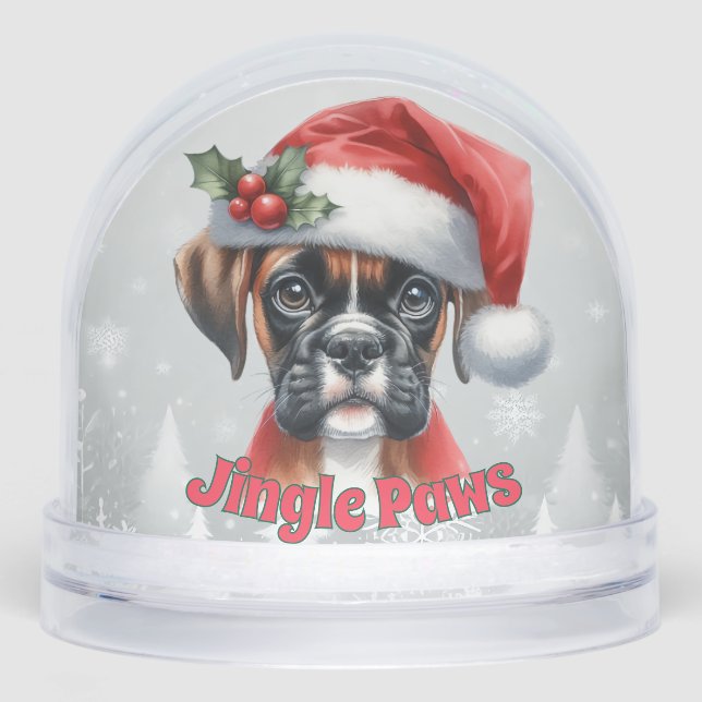 Jingle Paws and Boxer Dog Joy  Snow Globe (Front)