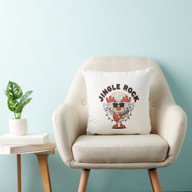 Jingle Rock Cool Reindeer with Guitar & Sunglasses Throw Pillow (Chair)