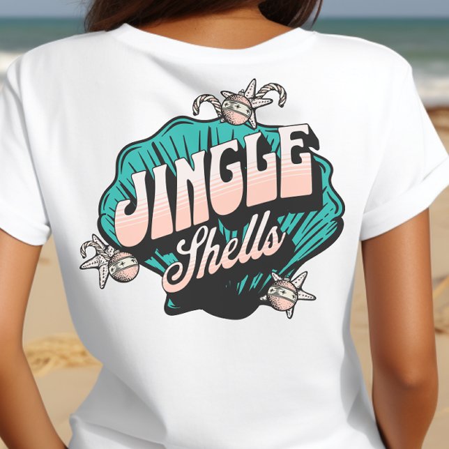Jingle Shells - Christmas Vintage Beach T-Shirt (Jingle Shells Vintage Christmas Beach shirt in pink and teal)