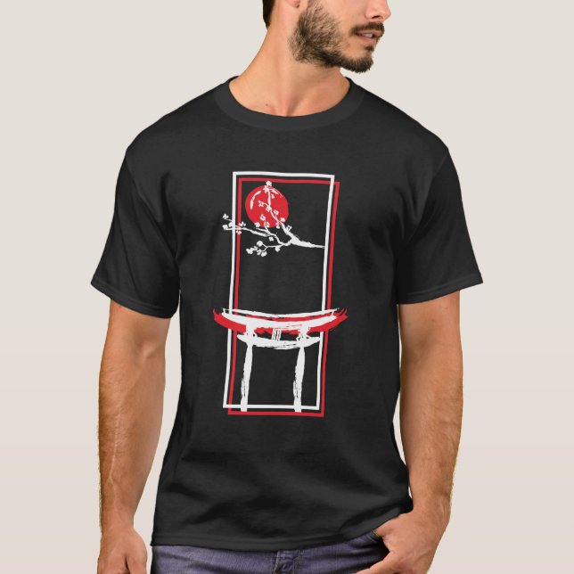 Jingū Torii Gate with Blood Moon And Sakura Tree T-Shirt (Front)